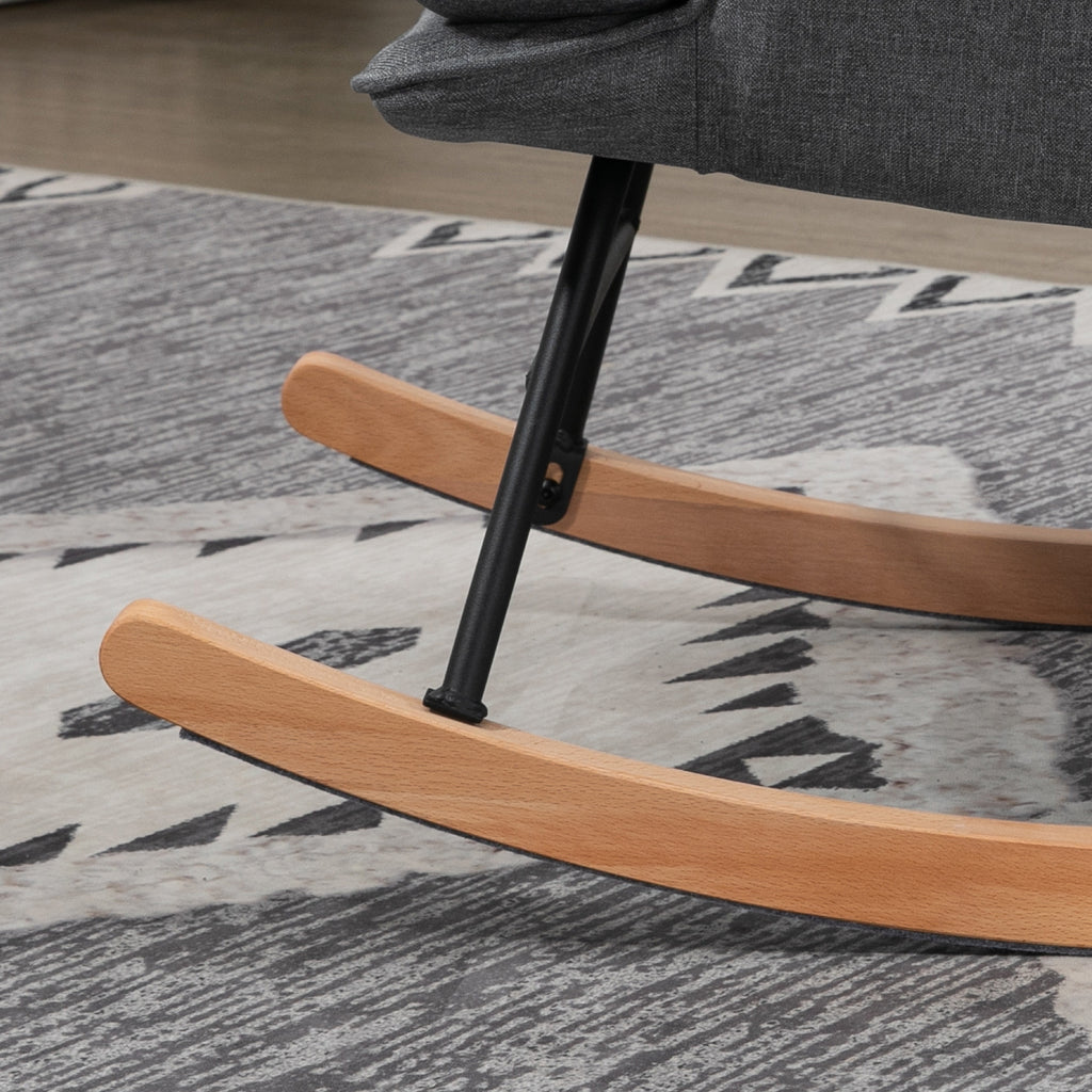 Keinutuoli rahilla, skandinaavinen design, pyökkipuuta, tikkauksella, 64 x 89 x 90 cm, harmaa