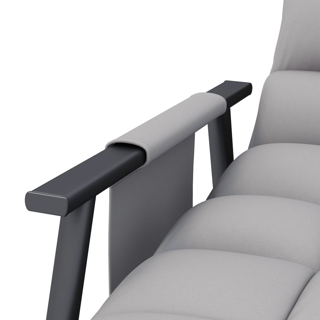 Keinutuoli, säädettävä selkänoja ja jalkatuki, sivutasku, mikrokuituverhoilu, metallirunko, harmaa