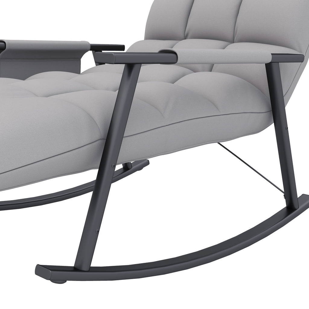 Keinutuoli, säädettävä selkänoja ja jalkatuki, sivutasku, mikrokuituverhoilu, metallirunko, harmaa