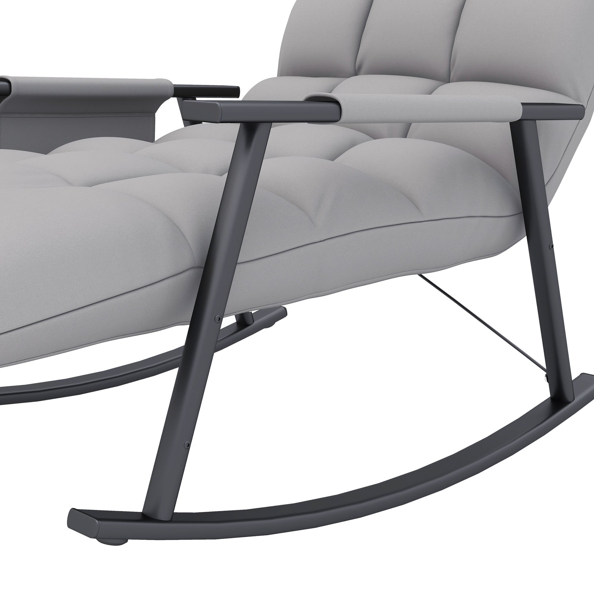 Keinutuoli, säädettävä selkänoja ja jalkatuki, sivutasku, mikrokuituverhoilu, metallirunko, harmaa