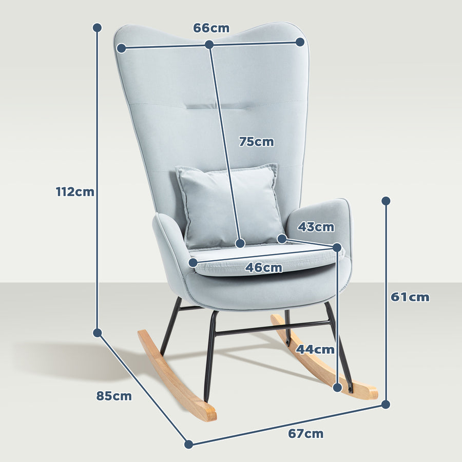 Gungstol, ljusgrå – sammetsklädsel, ergonomiskt ryggstöd, ländryggskudde och tyst gungrörelse