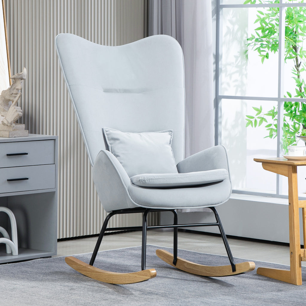 Keinutuoli vaaleanharmaa – samettiverhoilu, ergonominen selkänoja, lannelesotyyny ja hiljainen keinunta