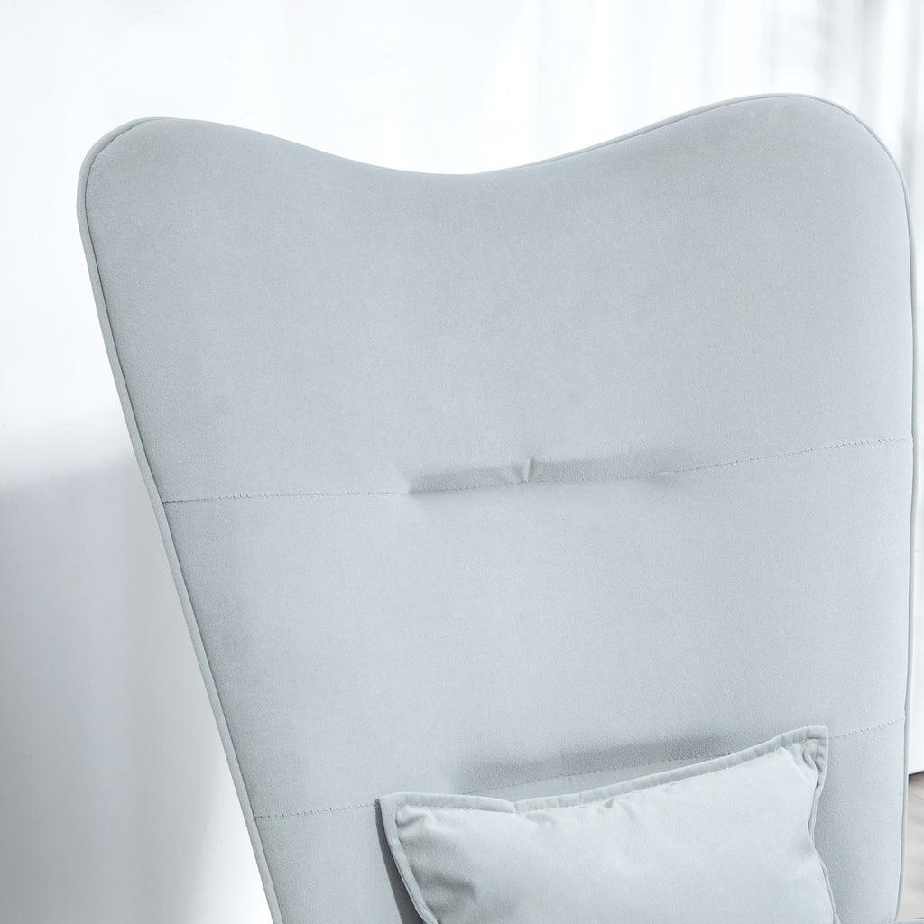 Keinutuoli vaaleanharmaa – samettiverhoilu, ergonominen selkänoja, lannelesotyyny ja hiljainen keinunta