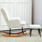 Keinutuoli ja rahi – valkoinen verhoiltu pyökkijalkainen nojatuoli rentoutumiseen