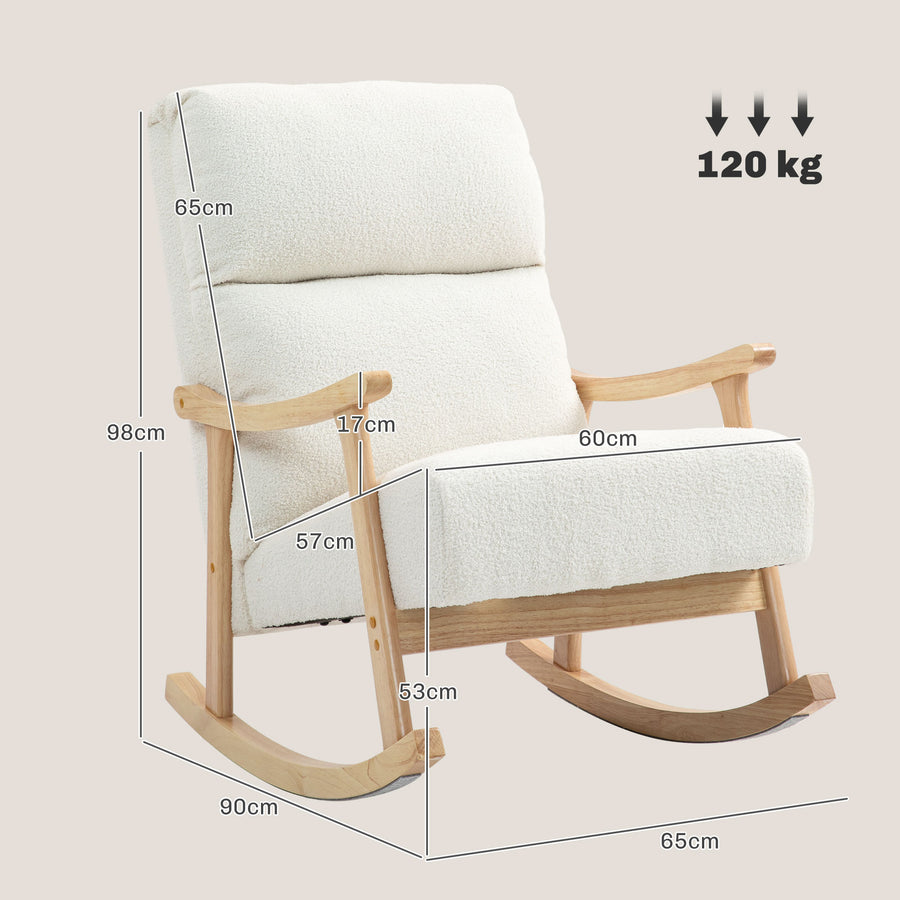 Gungstol, krämvit – sammetsklädsel, ergonomiskt ryggstöd och tyst gungning