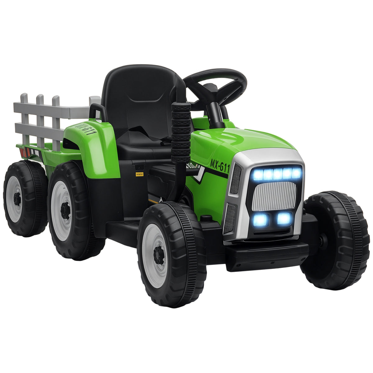 Elektrisk traktor för barn med släp, 12 V batteri, 3–6 år, toppfart 6 km/h, ljus och ljud