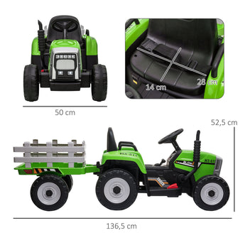 Elektrisk traktor för barn med släp, 12 V batteri, 3–6 år, toppfart 6 km/h, ljus och ljud
