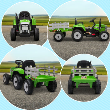 Elektrisk traktor för barn med släp, 12 V batteri, 3–6 år, toppfart 6 km/h, ljus och ljud
