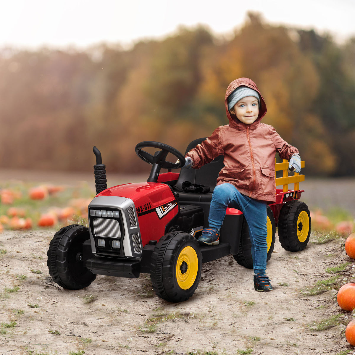 Elektrisk traktor för barn med släp och fjärrkontroll – 12 V elektrisk pedaltraktor för åldrarna 3–6 år