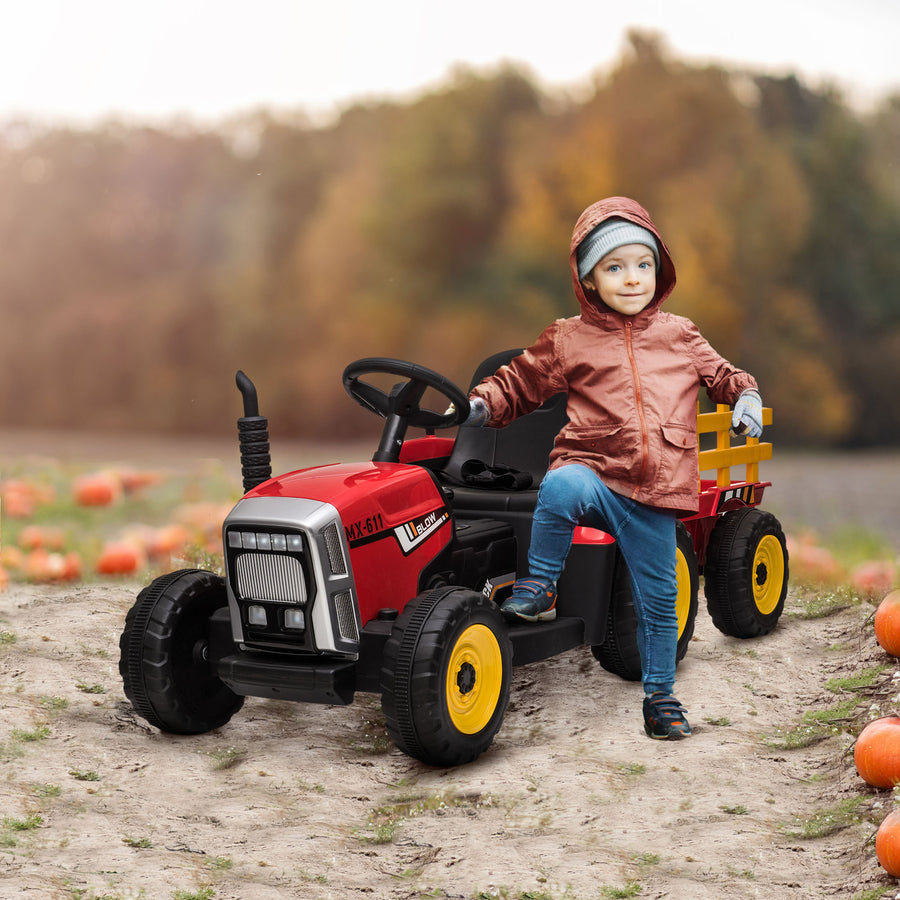 Elektrisk traktor för barn med släp och fjärrkontroll – 12 V elektrisk pedaltraktor för åldrarna 3–6 år