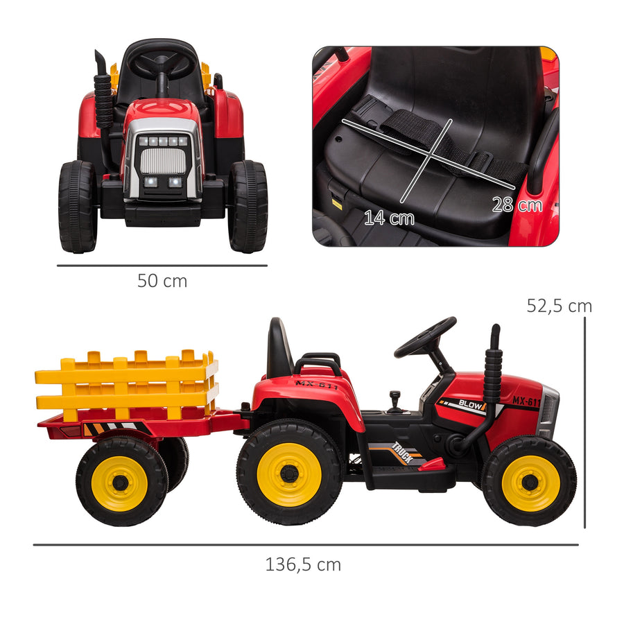 Elektrisk traktor för barn med släp och fjärrkontroll – 12 V elektrisk pedaltraktor för åldrarna 3–6 år