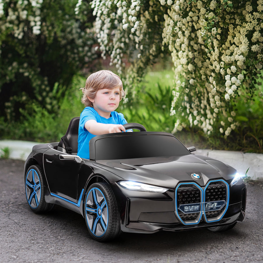 Elbil för barn BMW I4 – säkerhetsbälte, fjärrkontroll och multimediaspelare, 12 V-batteri
