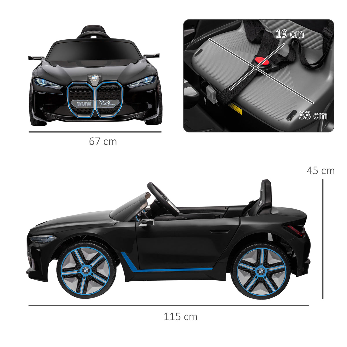 Lasten sähköauto BMW I4 – turvavyö, kaukosäädin ja multimediasoitin, 12V akku