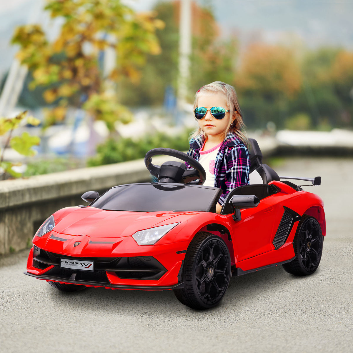 Elektrisk bil för barn Lamborghini Aventador SVJ Roadster, 12 V batteri, fjärrkontroll, röd