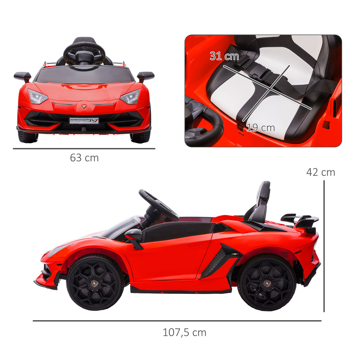 Lasten sähköauto Lamborghini Aventador SVJ Roadster, 12V akku, kauko-ohjain, punainen