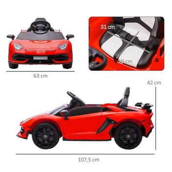 Lasten sähköauto Lamborghini Aventador SVJ Roadster, 12V akku, kauko-ohjain, punainen