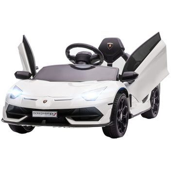 Lasten sähköauto – Lamborghini Aventador SVJ Roadster, valkoinen, 12V akku, kaukosäädin ja musiikkisoitin