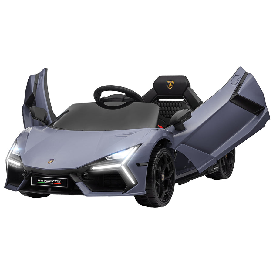Lasten sähköauto Lamborghini Revuelto 12V – harmaa, LED-valot, kaukosäädin, turvavyö, 3–5 km/h