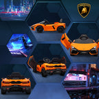 Lasten sähköauto Lamborghini Revuelto 12V – oranssi, LED-valot, kaukosäädin, turvavyö, 3–5 km/h