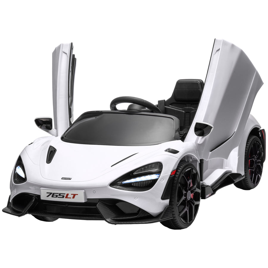 McLaren 765LT elbil för barn – licensierad sportbil med fjärrkontroll, LED-lampor och 60 minuters körtid (vit)