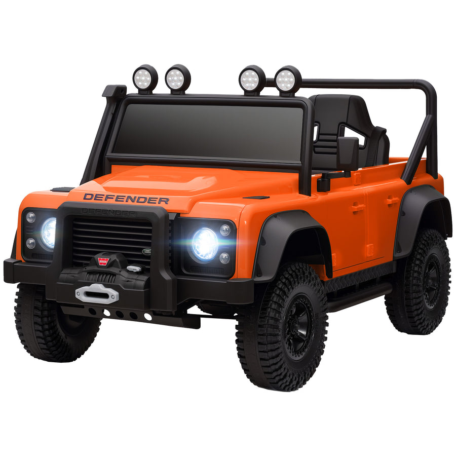 Land Rover Defender 110 SVX lasten sähköauto 12V akulla, kaukosäätimellä ja LED-valoilla, oranssi
