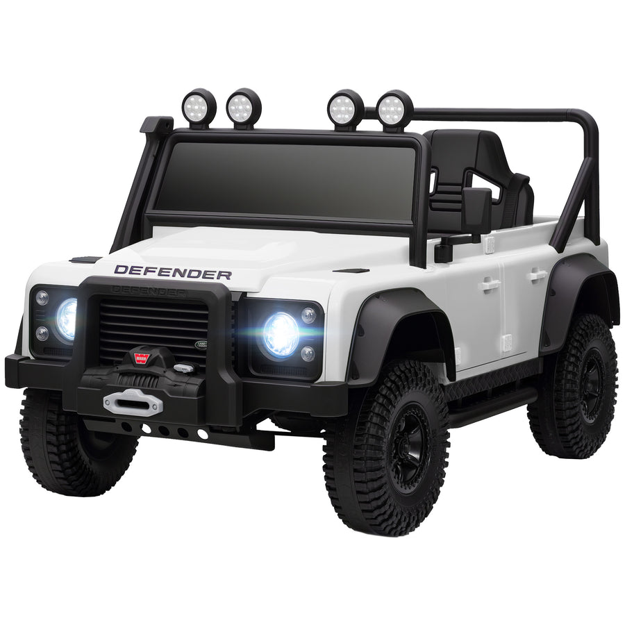 Land Rover Defender 110 SVX lasten sähköauto 12V akulla, kaukosäätimellä ja LED-valoilla, valkoinen
