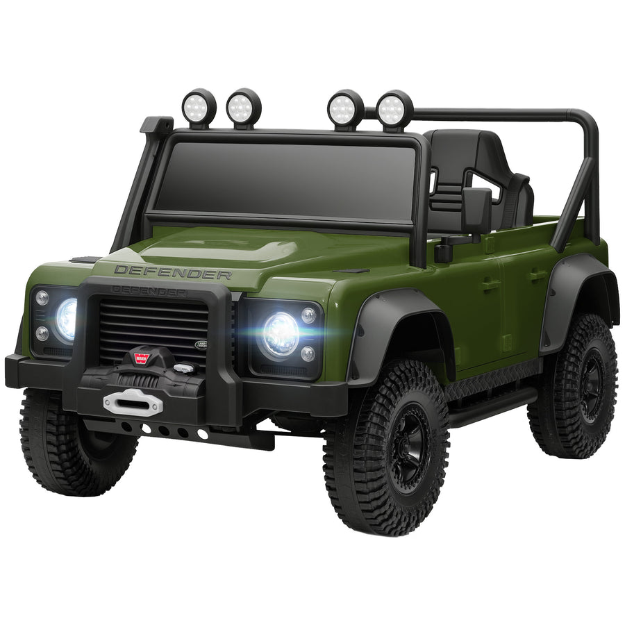 Land Rover Defender 110 SVX lasten sähköauto 12V akulla, kaukosäätimellä ja LED-valoilla, vihreä