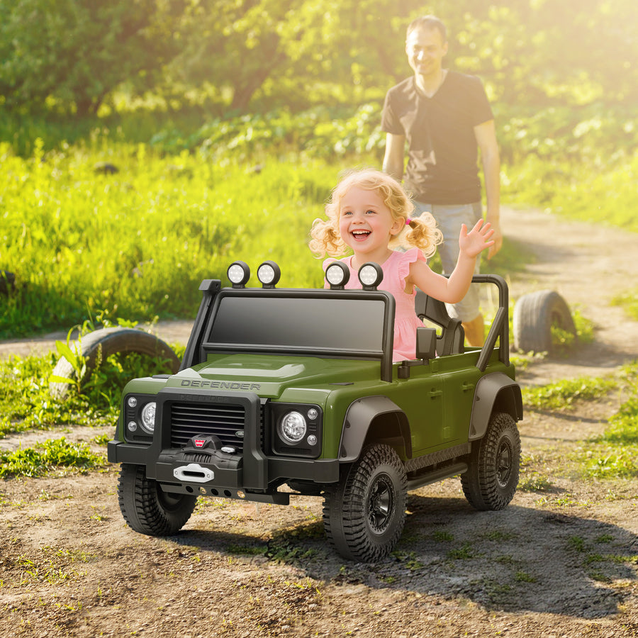 Land Rover Defender 110 SVX lasten sähköauto 12V akulla, kaukosäätimellä ja LED-valoilla, vihreä