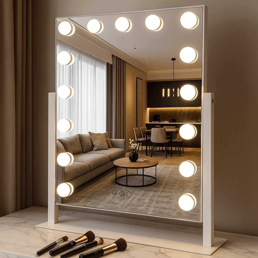 Pohjola Indoor Hollywood Meikkipeili Valoilla, Kallistettava, 60 x 45 x 14 cm, Valkoinen