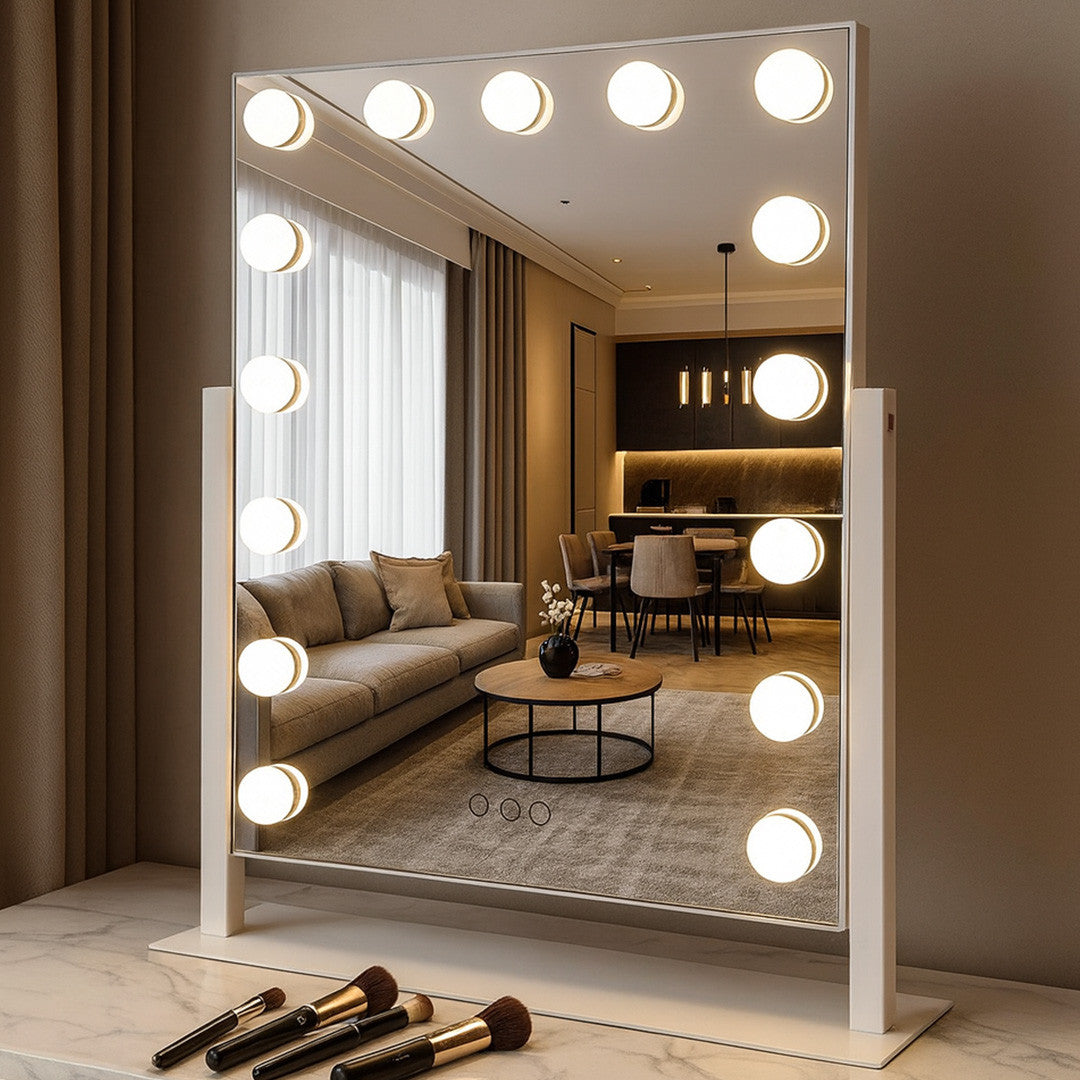 Hollywood-meikkipeili 60 x 45 cm – 15 LED-valoa, kallistettava, 3 valonsävyä