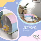 Monivärinen kissantunneli ja kissanpesä – pehmustettu alusta ja 2 lelua, taitettava rakenne