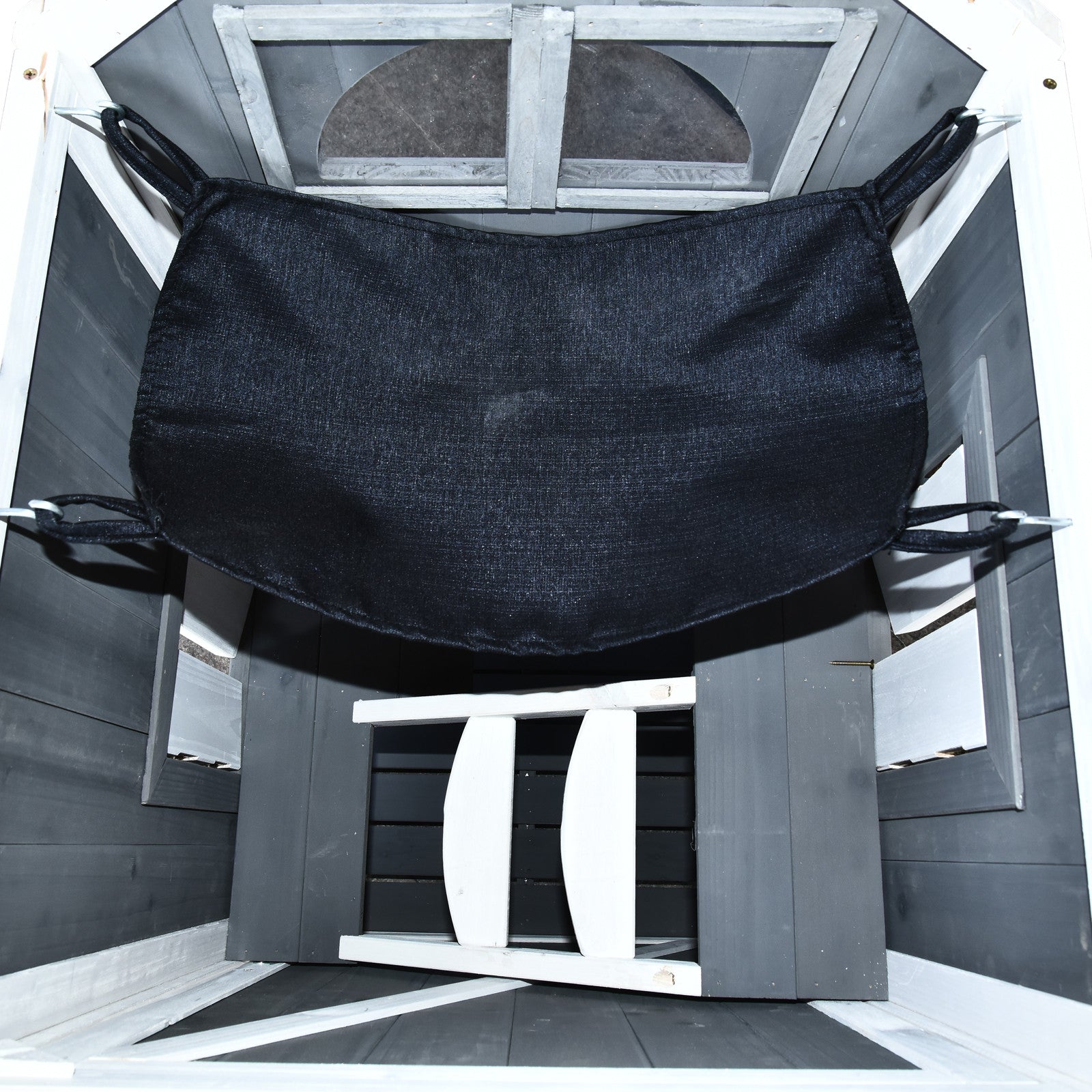 Kaksikerroksinen kissantalo ulos ja sisään – säänkestävä puinen kissatalo riippumatolla ja parvekkeella