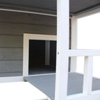 Nelikerroksinen kissatalo ulko- ja sisäkäyttöön – Tukeva puinen kissamökki kolmella kololla ja asfalttikatolla