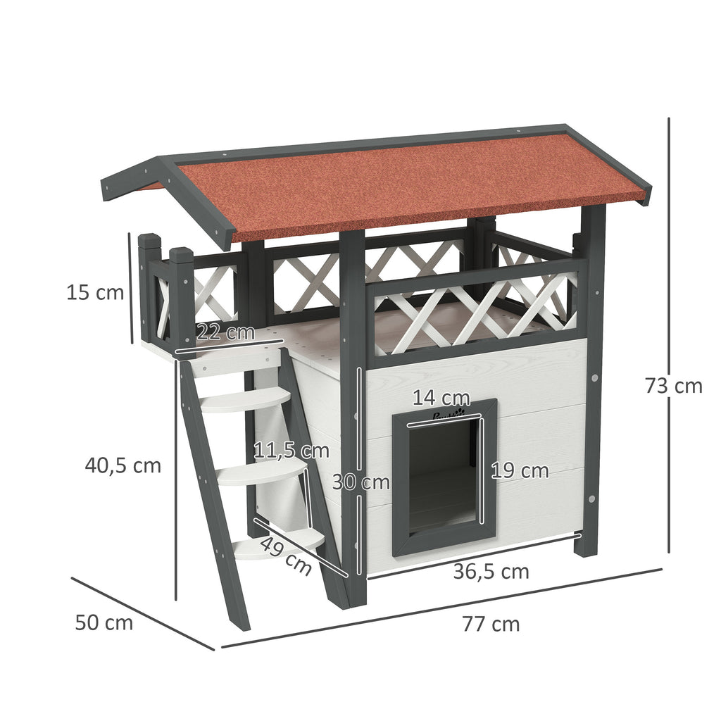2-krs kissan talo ulko- ja sisäkäyttöön – säänkestävä puinen kissamökki portailla ja parvekkeella