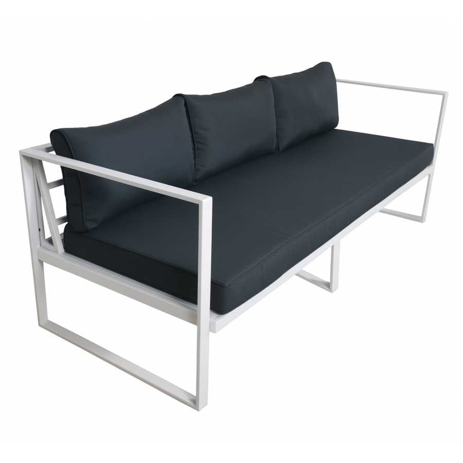 3-sitsig utomhussoffa 190 x 75 cm – 10 cm stoppning, stålram, vit/grå
