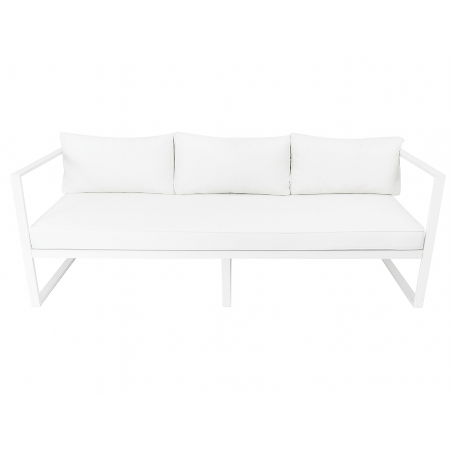 3-sitsig utomhussoffa 190 x 75 cm – 10 cm stoppning, stålram, vit/ljusbeige