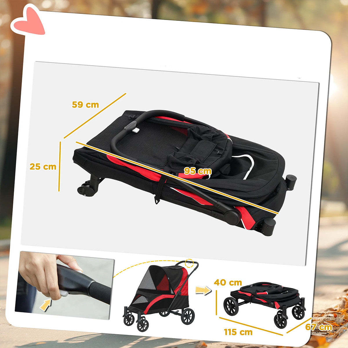 Koirien rattaat suurille koirille 30kg – taitettava koiranvaunu iskunvaimennuksella ja verkkoikkunoilla, valkoinen