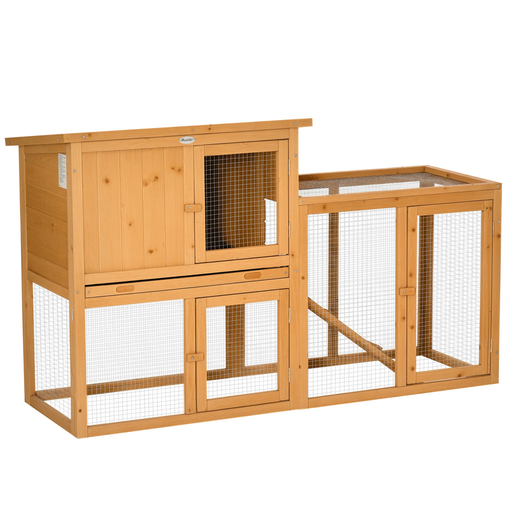Kaninhäkki ulos – massiivipuinen pieneläinten häkki ramppiyhteydellä ja helppopuhdistettavilla pohjakaukaloilla