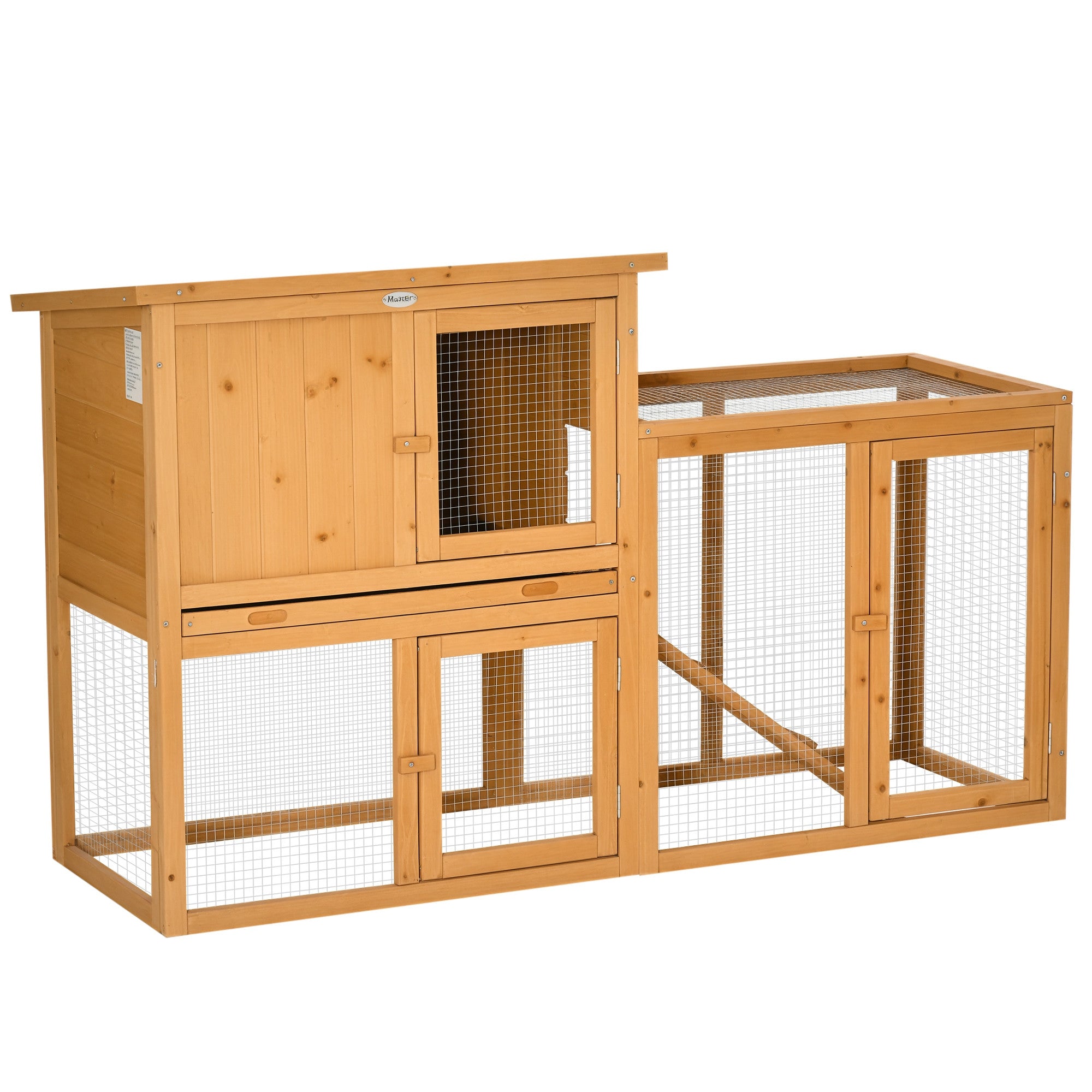 Kaninhäkki ulos – massiivipuinen pieneläinten häkki ramppiyhteydellä ja helppopuhdistettavilla pohjakaukaloilla