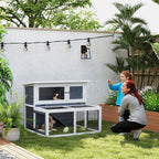 Ulkokanin häkki 2–3 kanille – kaksikerroksinen kanien ja marsujen puuhasteluhäkki, kuusipuu & asfalttikatto