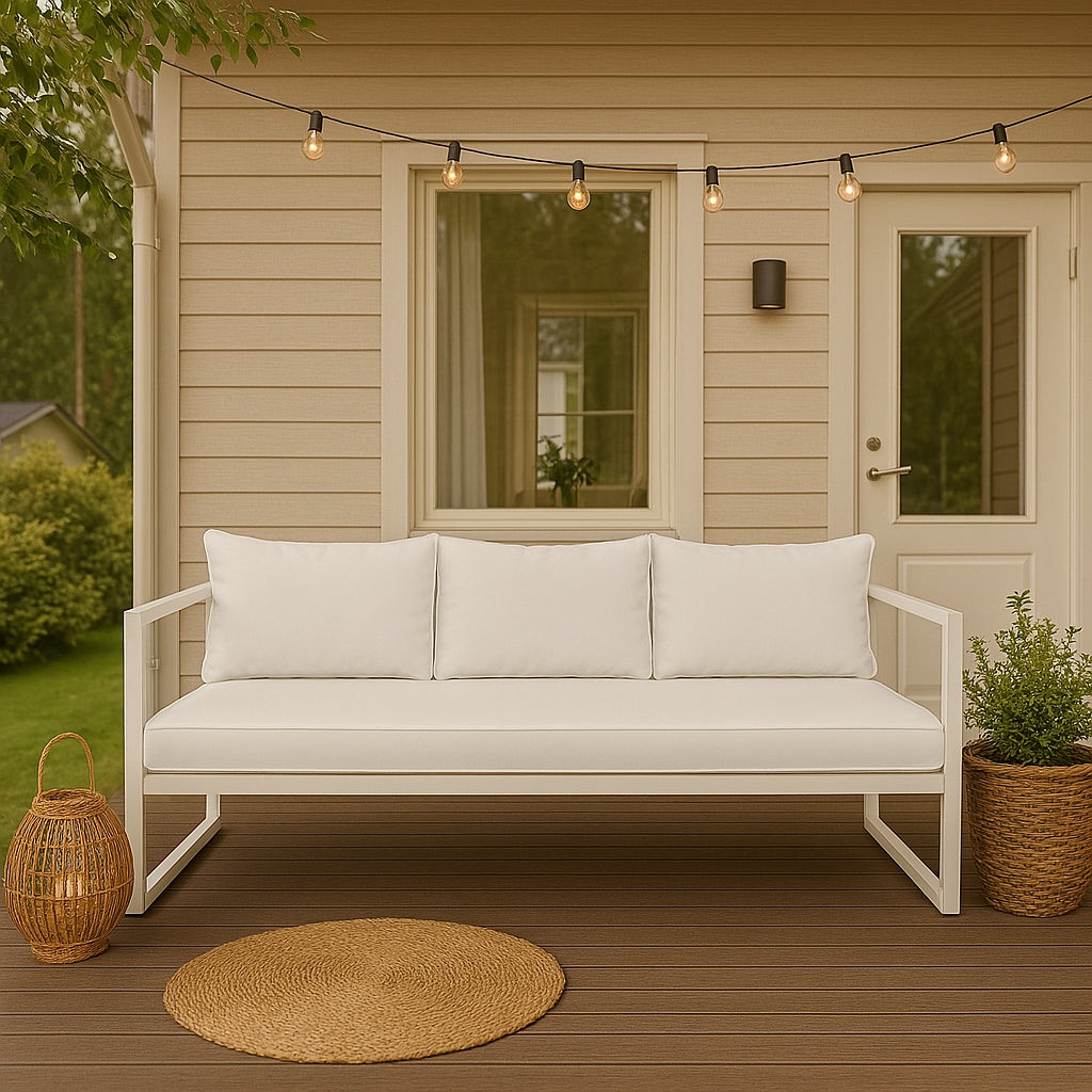 OUTLET! POHJOLA GARDEN 3-istuttava Ulkosohva ISLA 190 CM, Valkoinen / Vaalea Beige - B-laatu, lue tuotekuvaus!