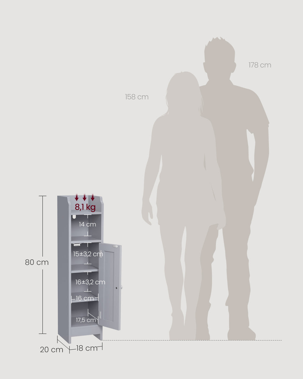 VASAGLE kapea kylpyhuoneen lattiasäilytyskaappi