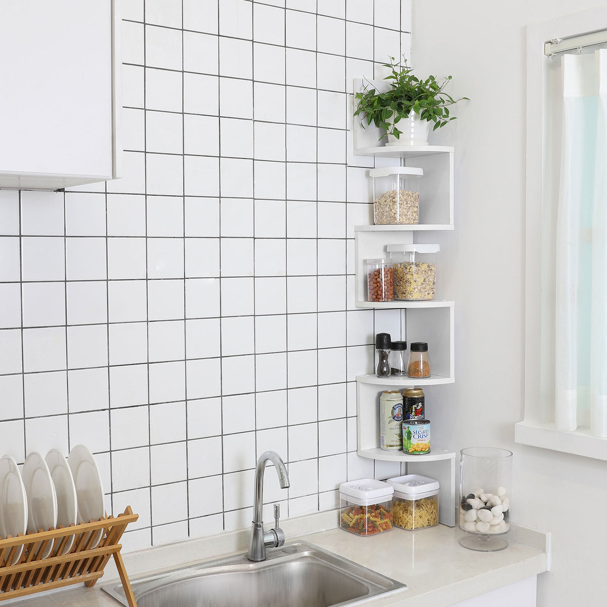 VASAGLE hörnhylla, 5 hyllor, stilren och hållbar zigzag-hylla för små utrymmen