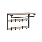 VASAGLE 3-in-1 seinänaulakko – hylly, ripustustanko ja 10 koukkua, teollinen harmaa-musta tyyli, 30 x 65 x 42 cm