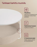 VASAGLE Pyöreä sohvapöytä säilytyskorilla – mattavalkoinen ja kamelinruskea, 75 cm pöytä