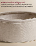 VASAGLE Pyöreä sohvapöytä säilytyskorilla – mattavalkoinen ja kamelinruskea, 75 cm pöytä