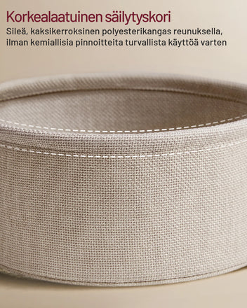 VASAGLE Pyöreä sohvapöytä säilytyskorilla – mattavalkoinen ja kamelinruskea, 75 cm pöytä