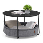 VASAGLE Pyöreä sohvapöytä säilytyskorilla – musta ja harmaa 75 cm pöytä