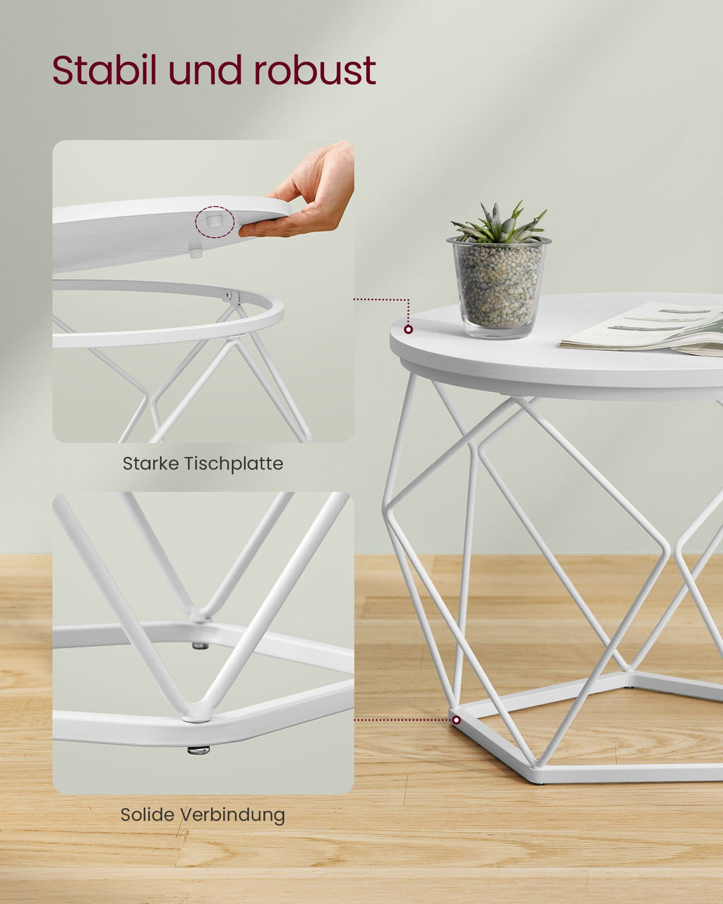 VASAGLE pyöreät sohvapöydät, 2 kpl sivupöytäsarja, 50 & 40 cm, 20 kg kantavuus