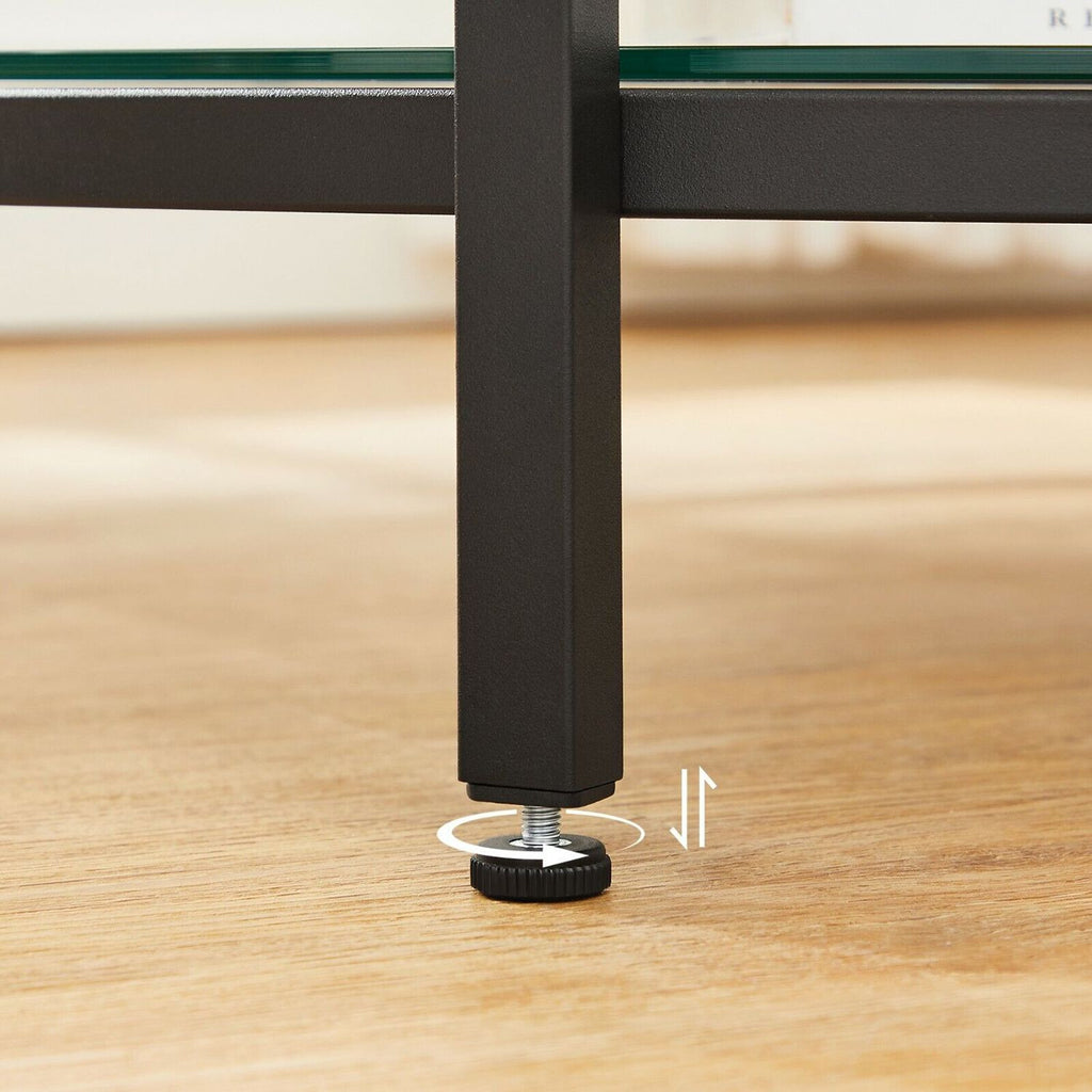 VASAGLE Moderni marmorikuvioinen sohvapöytä – lasihyllyllä ja mustilla teräsjaloilla, 80 x 44,5 cm